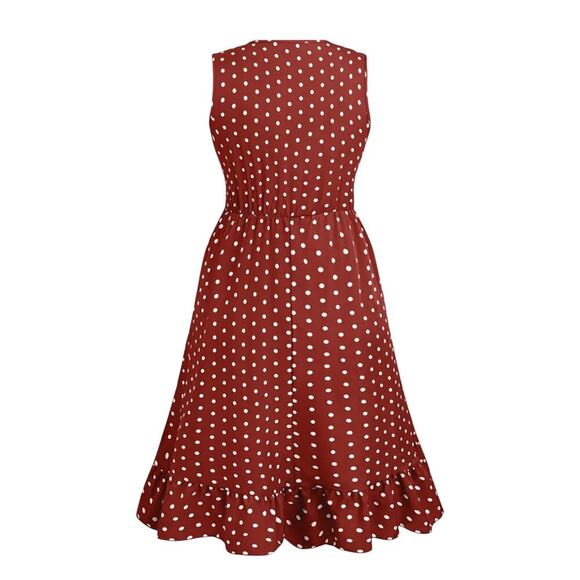 Plus Size Polka Dot Dress 4XL Deep V Neck Fit and Flare Red US 20 - Picture 2 of 12
